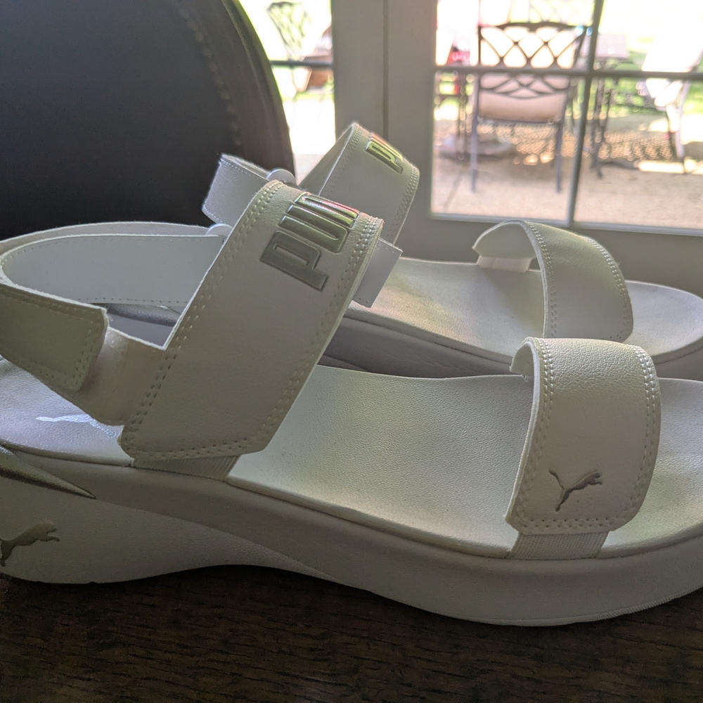 PUMA White Elevated Sandals